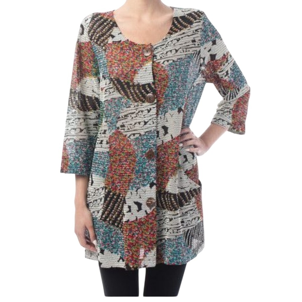 Joseph Ribkoff Open Weave Artsy Knit Jacket w‎ pockets NWOT sz 12